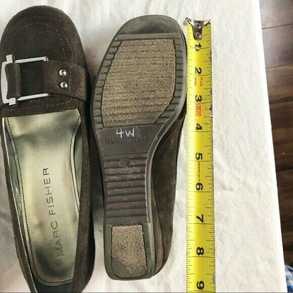 Marc Fisher Women's 7M Brown Faux Suede Leather Low Wedge Heel Shoes With Buckle - Picture 8 of 11